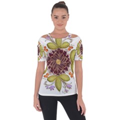 Flowers Decorative Flowers Pattern Shoulder Cut Out Short Sleeve Top by Pakrebo