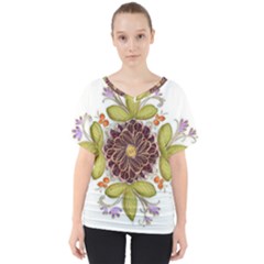 Flowers Decorative Flowers Pattern V-neck Dolman Drape Top