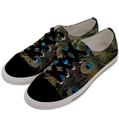 Peacock Tail Feathers Close Up Men s Low Top Canvas Sneakers by Pakrebo