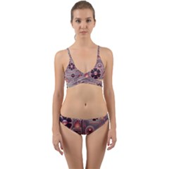 Background Floral Flower Stylised Wrap Around Bikini Set by Pakrebo