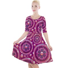 Abstract Background Floral Glossy Quarter Sleeve A-line Dress by Pakrebo