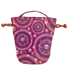 Abstract Background Floral Glossy Drawstring Bucket Bag by Pakrebo