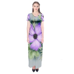 Flowers Vector Illustration Figure Short Sleeve Maxi Dress