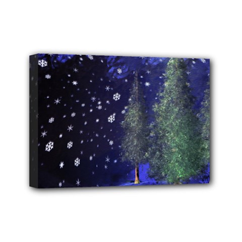 Winter Wonderland Night Snow Mini Canvas 7  X 5  (stretched) by Pakrebo