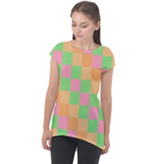 Checkerboard Pastel Squares Cap Sleeve High Low Top by Pakrebo