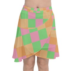 Checkerboard Pastel Squares Chiffon Wrap Front Skirt by Pakrebo