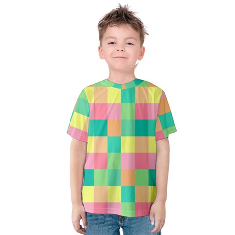 Checkerboard Pastel Squares Kids  Cotton Tee by Pakrebo