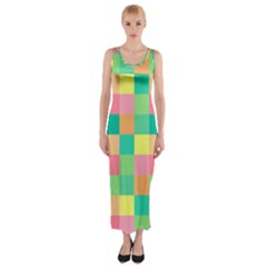 Checkerboard Pastel Squares Fitted Maxi Dress