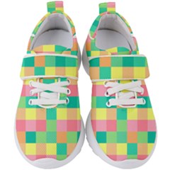 Checkerboard Pastel Squares Kids  Velcro Strap Shoes by Pakrebo