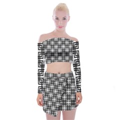 Pattern Vector Halftone Wallpaper Off Shoulder Top With Mini Skirt Set by Pakrebo