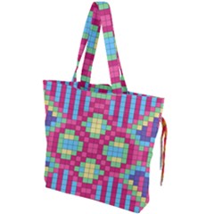 Checkerboard Squares Abstract Drawstring Tote Bag by Pakrebo