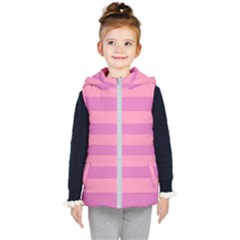 Pink Stripes Striped Design Pattern Kids  Hooded Puffer Vest by Pakrebo