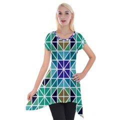 Mosaic Triangle Symmetry Short Sleeve Side Drop Tunic by Pakrebo