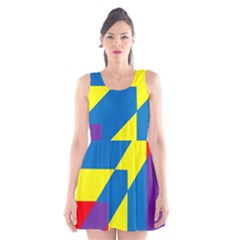 Colorful Red Yellow Blue Purple Scoop Neck Skater Dress by Pakrebo