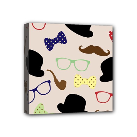 Moustache Hat Bowler Bowler Hat Mini Canvas 4  X 4  (stretched) by Pakrebo