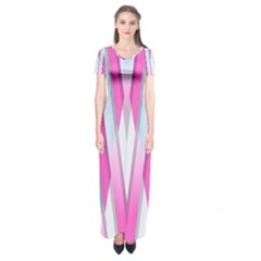 Geometric 3d Design Pattern Pink Short Sleeve Maxi Dress