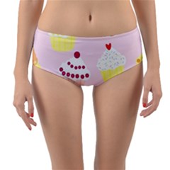 Cupcakes Wallpaper Paper Background Reversible Mid-waist Bikini Bottoms