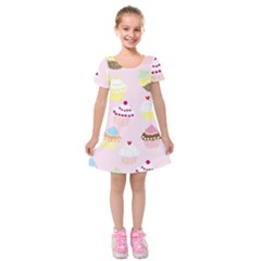 Cupcakes Wallpaper Paper Background Kids  Short Sleeve Velvet Dress by Pakrebo