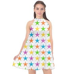 Star Pattern Design Decoration Halter Neckline Chiffon Dress  by Pakrebo