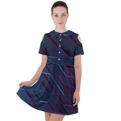 Glass Scifi Violet Ultraviolet Short Sleeve Shoulder Cut Out Dress  by Pakrebo