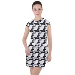Pattern Monochrome Repeat Drawstring Hooded Dress by Pakrebo