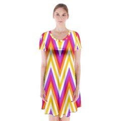 Chevrons Stripes Pattern Geometric Short Sleeve V-neck Flare Dress by Pakrebo