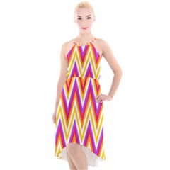 Chevrons Stripes Pattern Geometric High-low Halter Chiffon Dress 