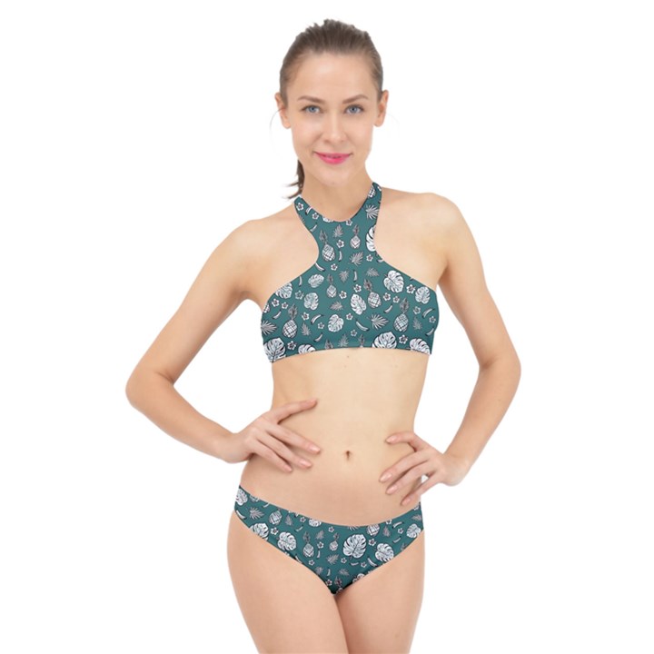 Tropical pattern High Neck Bikini Set