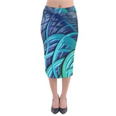 Oceanic Fractal Turquoise Blue Velvet Midi Pencil Skirt by Pakrebo