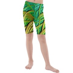 Patterns Green Yellow String Kids  Mid Length Swim Shorts by Pakrebo