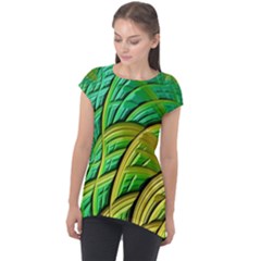 Patterns Green Yellow String Cap Sleeve High Low Top