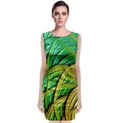 Patterns Green Yellow String Sleeveless Velvet Midi Dress by Pakrebo