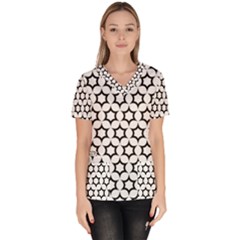 Pattern Star Repeating Black White Women s V-neck Scrub Top by Pakrebo