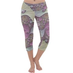 Pastels Cream Abstract Fractal Capri Yoga Leggings by Pakrebo