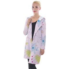 Floral Background Bird Drawing Hooded Pocket Cardigan