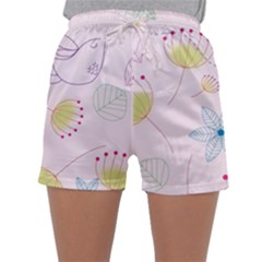 Floral Background Bird Drawing Sleepwear Shorts by Pakrebo