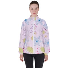 Floral Background Bird Drawing High Neck Windbreaker (women) by Pakrebo