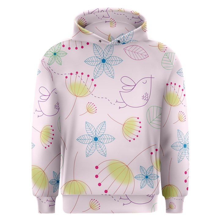 Floral Background Bird Drawing Men s Overhead Hoodie