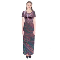 Fractal Artwork Digital Pattern Short Sleeve Maxi Dress