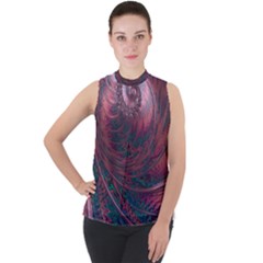 Fractal Artwork Digital Pattern Mock Neck Chiffon Sleeveless Top by Pakrebo