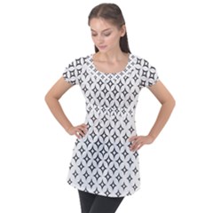 Star Curved Pattern Monochrome Puff Sleeve Tunic Top by Pakrebo