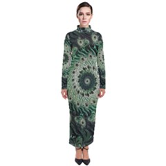 Fractal Art Spiral Mathematical Turtleneck Maxi Dress