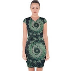 Fractal Art Spiral Mathematical Capsleeve Drawstring Dress 