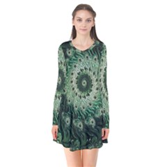 Fractal Art Spiral Mathematical Long Sleeve V-neck Flare Dress