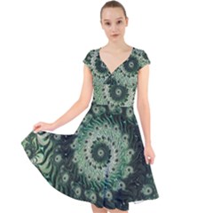 Fractal Art Spiral Mathematical Cap Sleeve Front Wrap Midi Dress