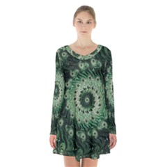 Fractal Art Spiral Mathematical Long Sleeve Velvet V-neck Dress