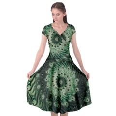 Fractal Art Spiral Mathematical Cap Sleeve Wrap Front Dress