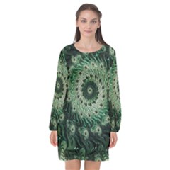 Fractal Art Spiral Mathematical Long Sleeve Chiffon Shift Dress 