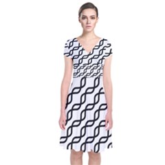 Diagonal Stripe Pattern Short Sleeve Front Wrap Dress