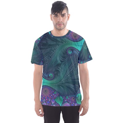 Ocean Green Sea Blue Fractal Art Men s Sports Mesh Tee by Pakrebo